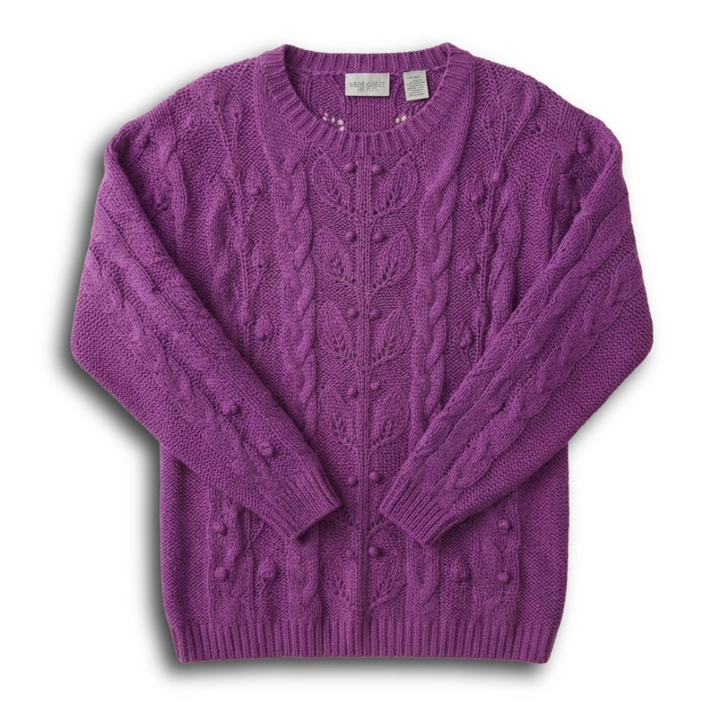 Nordstrom Point of View Vintage Purple Cable Knit Bobble Sweater Size S Cotton